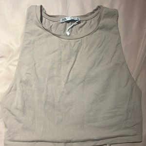 Tan Zara High Neck Crop Top
